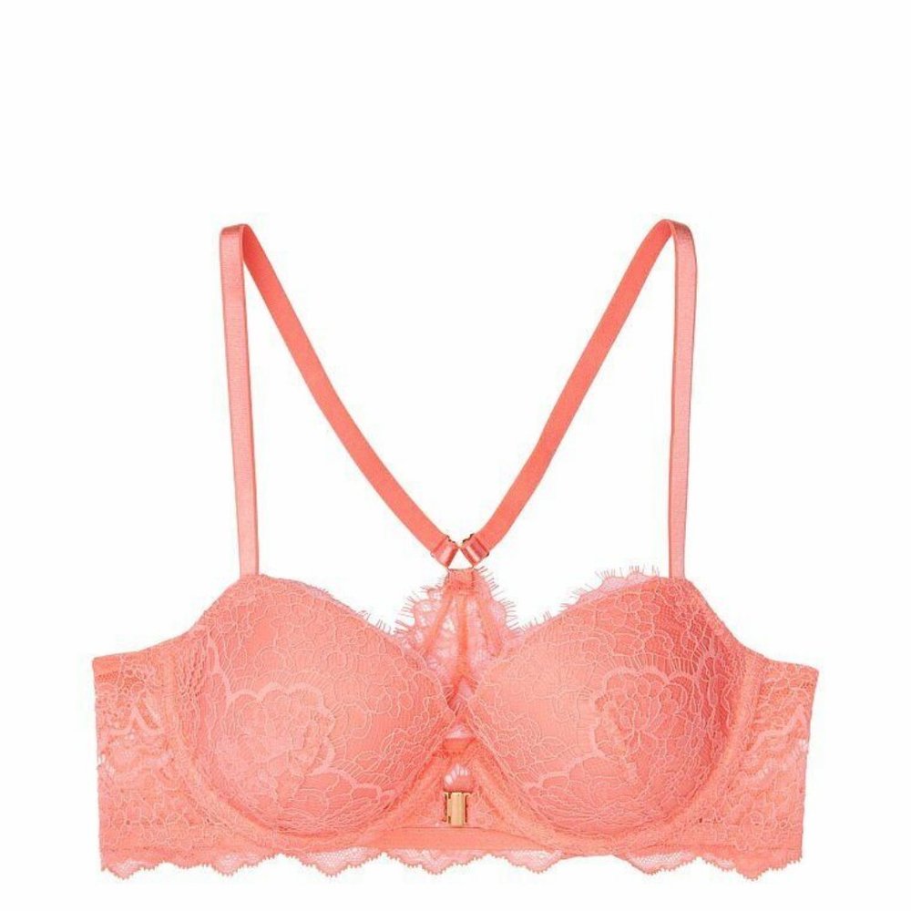 NEW Victoria's Secret Dream Angels Raceback Demi Bustier Bra Crystals Peach 32D